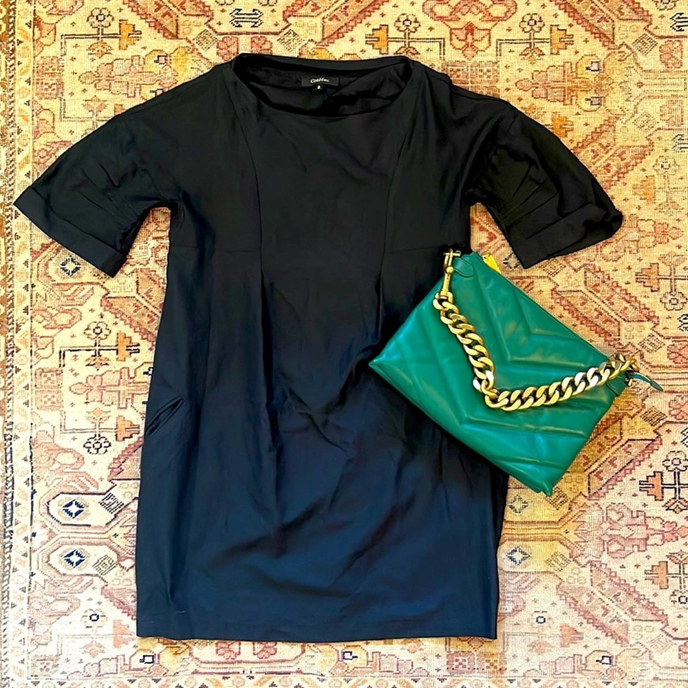 Cotélac | short sleeve black shift dress size 2 with pockets